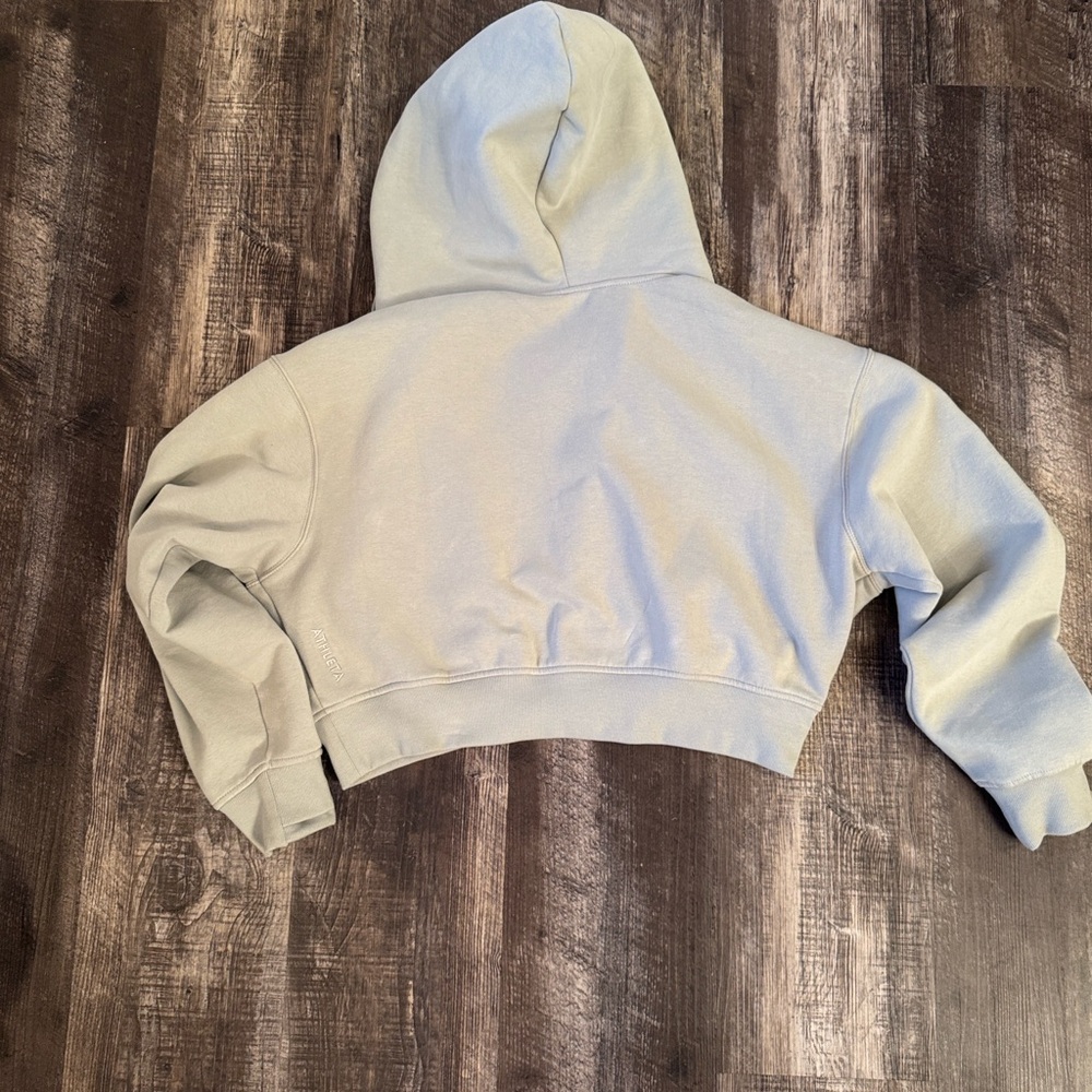 Athleta Forever Fleece Crop Full Zip Hooded Sweatshirt in Vera/light Sage Green - Picture 3 of 7